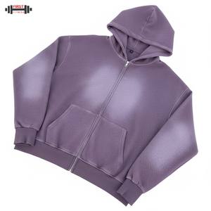 Zip Heavyweight Acid Wash Pullover Hoodie French Terry Waffle Winter Personalizable High Quality 300gsm Cotton Fleece Hoodie - Product Image 1