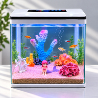 Aquarium en verre pour poissons, aquarium de bureau en verre courbé à chaud avec écran numérique, éclairage LED et système de filtration intégré