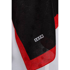 Black Polyester Rectangular Patterned <b>Scarf</b> with <b>Red</b> Border-Headpiece & Neckerchief - Product Image 5