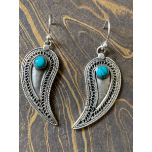 Trendy <b>Turquoise</b> <b>Earrings</b> 9.6 Grams Bezel Setting Titanium Pearl Drop <b>Stud</b> Styles Rhodium Plated for Party Religious Occasions - Product Image 1