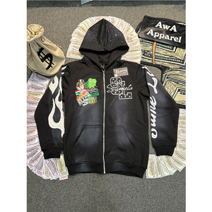 Sudadera con capucha y cremallera de gran tamaño para hombre con estampado de cremallera personalizado de alta calidad, sudaderas con capucha desgastadas y cremallera de secado rápido para hombre - Product Image 2