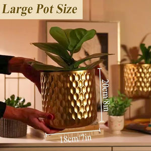 Pot de fleurs en métal de collection vintage, design diamant, finition dorée, support de pot de fleurs artificiel, utilisation au sol, décoration de la maison, bureau - Product Image 5