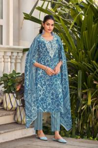 Elegante conjunto de traje de algodón con estampado geométrico Dupatta cómodo y elegante para uso diario y eventos de fiesta - Product Image 3