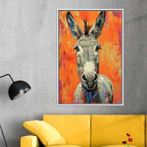 Lienzo Impreso: Arte de Burro Caprichoso, Decoración Rústica para el Hogar, Lienzo con Marco Blanco - Product Image 1