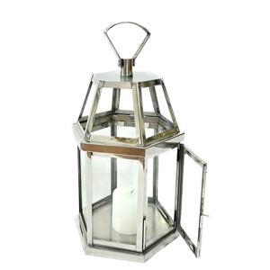 Candelabro decorativo de acero inoxidable pulido brillante para exteriores, FAROL DE Metal plateado de estilo europeo moderno para madera - Product Image 1