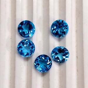 Piedra de Topacio Azul suizo Natural de 7mm certificada, piedras preciosas calibradas sueltas de corte redondo brillante facetadas para ajuste de fabricación de joyas - Product Image 1