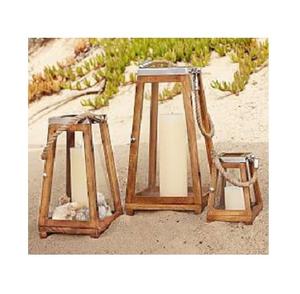 Juego de 3 velas decorativas de madera y vidrio, de diseño antiguo fabricante de faroles, Mango de madera y vidrio - Product Image 1