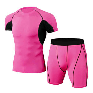 Nouvelle tendance personnalisée Rash Guard pour hommes chemise courte et serrée Shapewear Gym Fitness course hommes Compression chemise ensembles - Product Image 3