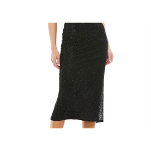 Abito da sera in raso nero con perline e scollo all'americana Mac Duggal, taglia XS, modello tubino per feste formali con scollo a barchetta e vita naturale - Product Image 3