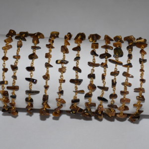 <b>Top</b> Quality <b>Gold</b> Plated Wire wrapped Natural Tiger Eye gemstone Beads Rondelle Rosary Chain Beaded Chain for Jewelry Making - Product Image 2