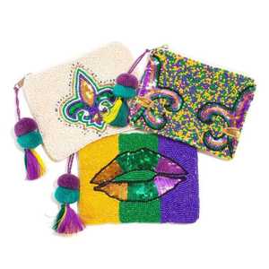 Venta al por mayor hecho a mano con cuentas Mardi Gras monedero estilo de moda tendencia pequeñas bolsas de monedas cierre de cremallera cuentas coloridas especiales - Product Image 3