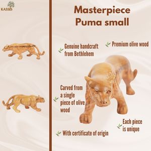 Sculpture de Puma en bois d'olivier écologique sculptée à la main, 20 cm, figurine de chat sauvage faite à la main pour anniversaire, vente en gros de Bethléem - Product Image 5