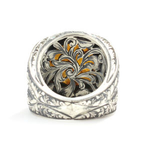 925 Sterling Silver Men's <b>Ring</b> with Round <b>Turquoise</b> Amber Stone Bezel Setting Rhodium Plating Fine Jewelry for Everyday Wear - Product Image 5