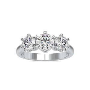 Meilleure vente, bague de fiançailles en or blanc 18K, trois pierres en diamant, bague de mariage ronde, nouvelle tendance, bijoux pour femmes, cadeau d'anniversaire - Product Image 5