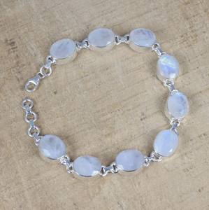 สร้อยข้อมือเงินสเตอร์ลิง925เหลี่ยมเพชรพลอยรุ้งมูนสโตนของขวัญคริสต์มาสสำหรับผู้หญิงของขวัญแต่งงานสำหรับเพื่อนเจ้าสาว - Product Image 5