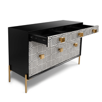Commode en incrustation d'os avec 9 tiroirs pour intérieurs de maison élégants Belle armoire en incrustation d'os Chambre d'amis Salon Décor fait à la main