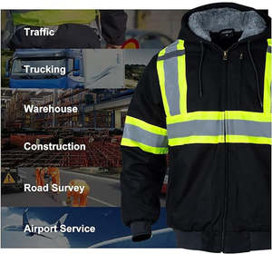 Custom Logo Construction Industrial Workwear Road safety Winter Hoodie Coat Worker Reflective <b>security</b> parka Jacket - Product Image 2
