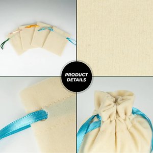 Velvet Rose <b>Drawstring</b> <b>Pouch</b> Turquoise Ribbon 4 5 (10 13 Cm) Screen Printing Finish Embroidery Logo for Gemstones Necklaces - Product Image 3