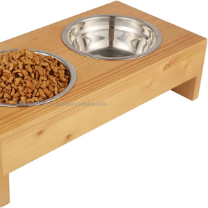 Mangeoire lente surélevée pour chien en bois Double bols en acier inoxydable Support surélevé poli pour eau de nourriture pour animaux de compagnie Grand cadeau d'affaires - Product Image 6