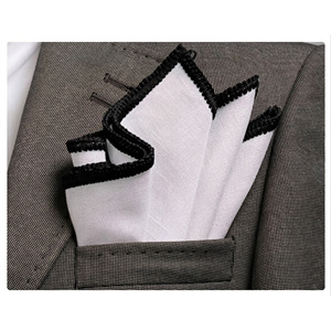 Handmade Knitted <b>Edge</b> Signature Border Linen Pocket <b>Square</b> White Black <b>Edge</b> for Blazers Dining Suit - Product Image 1