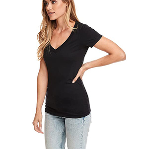 Femmes de Noir Col V Coupe-Bas De Base À Manches Courtes T-Shirt Top Slouch V-cou À Manches Longues T Chemises - Product Image 2