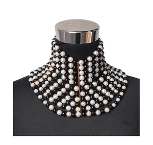 Collier de perles au design unique, de bonne qualité, avec perles noires et blanches, collier à porter sur l'épaule pour les fêtes - Product Image 4