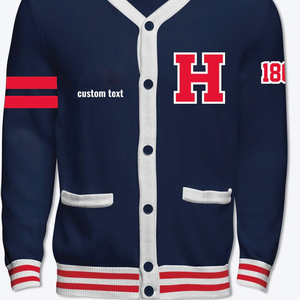 Pull cardigan universitaire unisexe à col en V personnalisé, design vintage, tricoté de style polyvalent, manches régulières, bordures brodées, hiver - Product Image 6