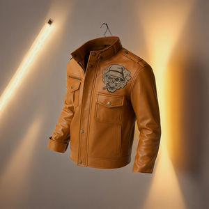 Chaqueta de invierno personalizada para hombre de la mejor calidad, piel de vaca marrón, bordado de calavera con estilo, ropa de calle, prendas de vestir exteriores de motorista, fabricante directo - Product Image 4
