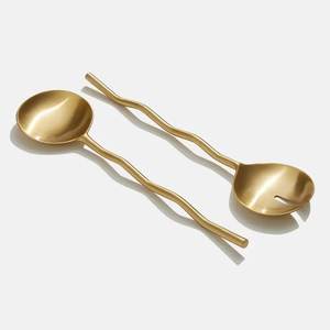 Cuchara y tenedor para servir ensalada chapados en oro de latón con mango impreso de resina para utensilios de cocina y mesa de comedor herramientas para ensalada - Product Image 6