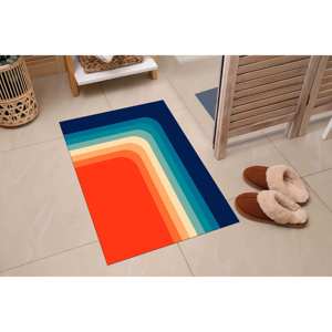 Tapis imprimé à rayures rétro : Tapis moderne du milieu du siècle, antidérapant, en chenille - Product Image 5