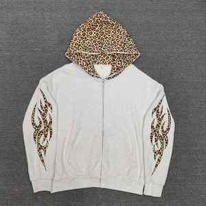 Sudadera Corta con Cremallera Personalizada, Estampado Digital de Leopardo, Corte Holgado, Estilo Desgastado para Hombre - Product Image 1