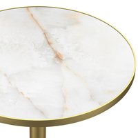 Table de repas d'extérieur ronde de 31,5 pouces, plateau en pierre frittée imitation marbre, base en acier inoxydable, imperméable pour patio et jardin