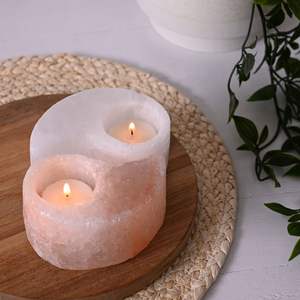 Portavelas Yin Yang estilo amor tallado a mano de sal de roca rosa del Himalaya artesanía decorativa Natural para uso doméstico - Product Image 3