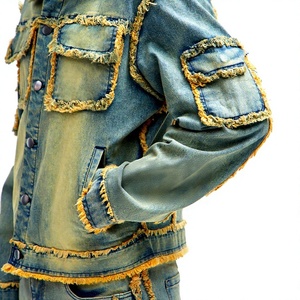 Unisex Denim Two Piece Set Jacket <b>Pants</b> Streetwear Vintage Washed Cotton Full Sleeve Regular Fit Turn Collar Blue Breathable - Product Image 5