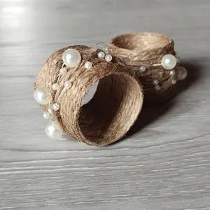 Porte-serviettes en rotin élégant avec accent de perles blanches pour une décoration de table à manger élégante et une présentation de cuisine à domicile en provenance d'Inde - Product Image 6