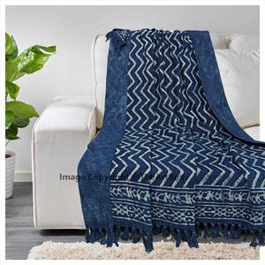 Manta indio de algodón con estampado de bloques suaves de lujo de alta calidad, tamaño personalizado, azul índigo, tejida a mano para cama, sofá, uso de viaje - Product Image 2