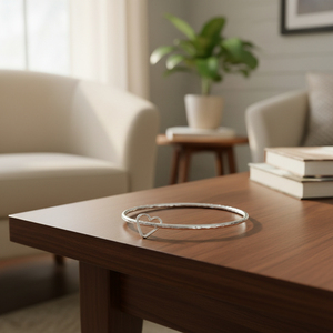 Silver-Filled Open <b>Bangle</b> with Heart <b>Charm</b> Elegant Minimalist Jewelry - Product Image 2