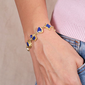 Low Price <b>Gold</b> Plated Trendy Lapis And <b>Pearl</b> <b>Bracelet</b> for Women Engagement Wedding Party - Product Image 3