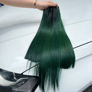 Cuticule de donneur unique droite d'os brut vert profond alignée Extensions de cheveux Remy couleur modèle de cheveux doux soyeux cheveux humains vietnamiens - Product Image 1