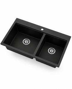 Lavello da <span class=keywords><strong>cucina</strong></span> a doppia vasca in quarzo composito nero da 33 pollici, installazione a incasso, fornitura per progetti, vendita all'ingrosso dalla fabbrica - Product Image 2