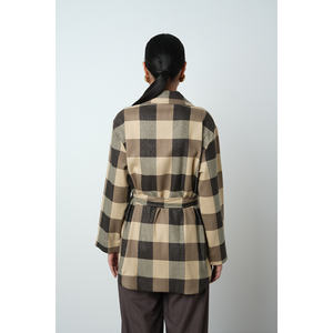 Giacca da donna a quadri con cintura e tasca singola, modello hijab - Product Image 2