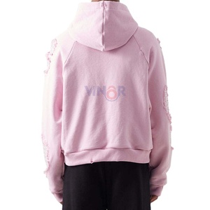 เสื้อพูลโอเวอร์ผ้าฟลีซคอตตอน 100% สำหรับฤดูหนาว สกรีนโลโก้ตามสั่ง ขายส่ง ทรงโอเวอร์ไซส์ ซิปหน้า แขนเสื้อแบบดิสเทรส ระบายอากาศได้ดี สำหรับผู้ชาย - Product Image 5