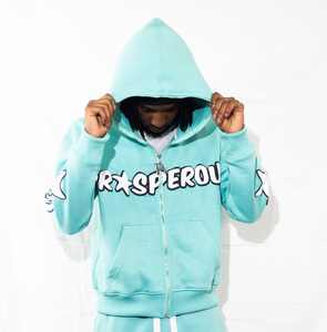 Conjunto Deportivo de 2 Piezas con Estampado Puff, 100% Algodón, Pantalones Acampanados y Sudadera con Cremallera, Estilo Urbano para Hombre - Product Image 2