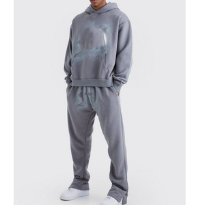 Winter Solid Maternity Men's 2-Piece Fleece Full-Length Hooded Tracksuit Set - Product Image 5
