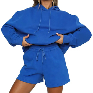 Conjunto de chándal de invierno de 2 piezas para mujer Logotipo personalizable Tallas grandes Sudadera corta y pantalones cortos Nuevas llegadas al por mayor - Product Image 5