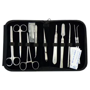 مجموعة أدوات جراحية عالية الجودة من 11 قطعة مع سكين مقص ملقط مجموعة أدوات إسقاط إبرة مع حقيبة جلدية