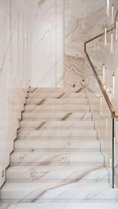 Escalier personnalisé en marbre blanc Palissandro brillant avec éclairage LED, marbre blanc d'<span class=keywords><strong>Italie</strong></span> avec veines brunes - Product Image 5
