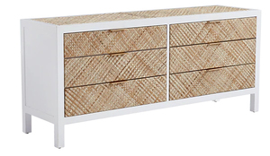 Modern <b>Sideboard</b> Made of Solid Mahogany Wood Frame with 6 <b>Storage</b> Drawers and Mats Woven for Indoor Use - Product Image 4