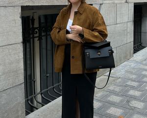 Chaqueta Blazer de Piel de Oveja con Doble Botonadura, Forro de Seda, Patrón Sólido, Resistente al Viento, Primavera, Otoño e Invierno, Novedad - Product Image 3