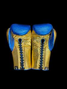 Custom Metallic Blue and Gold No Boxing No Life Guantes de boxeo con cordones Profesional Mexicano Hecho a mano Cuero Entrenamiento y combate - Product Image 3